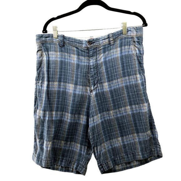 Tommy Bahama Silk Linen Shorts Mens Size 34 Blue Plaid 10'' Inseam Summer - Picture 1 of 9